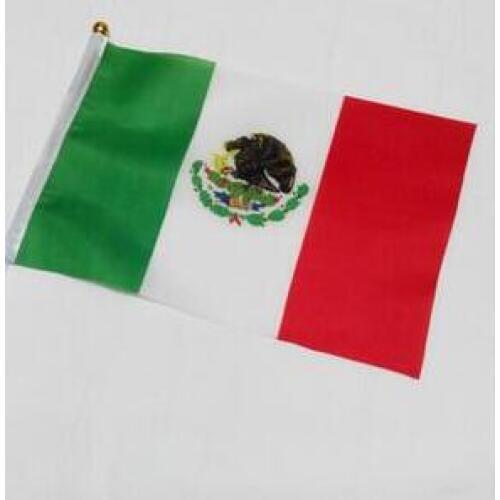 Free shipping 14 * 21cm mexico hand wave flags 100pcs / bag with plastic flagpole Polyester mexico hand flag