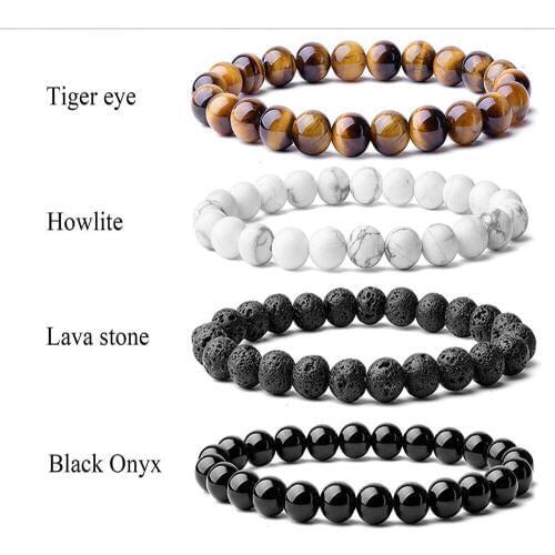 Beaded Bracelet 8mm Natural Stone Beads Mens Gorgeous Semi-Precious Black Onyx Lava Tiger Eye Healing For Women Men Jewelry