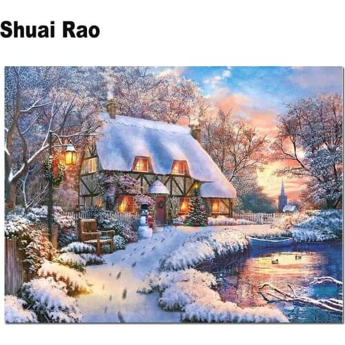 5d diy diamond painting snow cabin full square round diamond embroidery icons rhinestone needlework landscape home decor