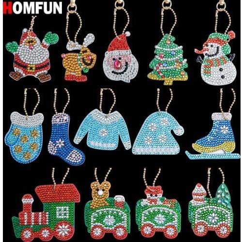 HOMFUN 5D Diamond Painting Keychain Special Rhinestone Embroidery Pendant DIY Craft Kits Cross Stitch Key Chain Accessories