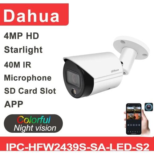 Dahua IP camera Original 4MP HD IPC-HFW2439S-SA-LED-S2 POE Built-in Microphone & SD card IP67 IPC H.265 Colorful Night Vision