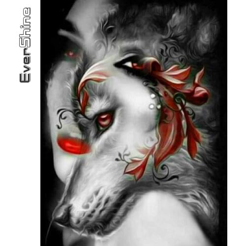 Evershine 5D DIY Diamond Mosaic Woman Full Square Diamond Painting Wolf Animal Needlework Embroidery Cross Stitch Wall Decor