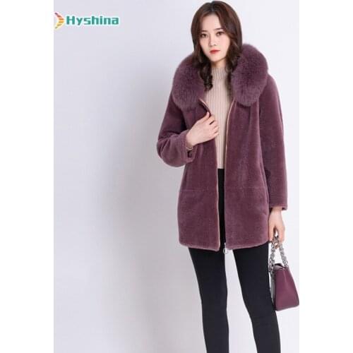 Cashmere Fur Coat for Women 2020 New Medium Length Womens Lamb Fur Coat Integrated Fox Fur