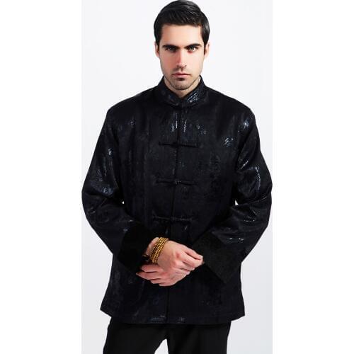 Top Selling Autumn Winter Chinese Men Long sleeve Coats Padded Brocade Black Jacket Thicking Outerwear Size S M L XL XXL XXXL