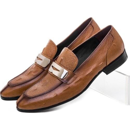 Fashion Brown / Black Summer Loafers Mens Dress Shoes Genuine Leather Causal Business Shoes Male Wedding Groom Shoes