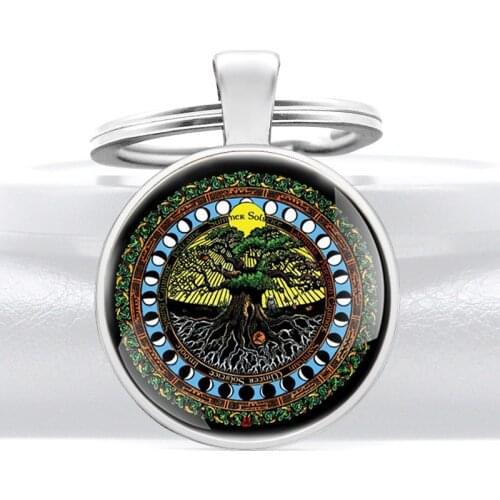 Fashion Full of sunshine Tree of Life Glass Cabochon Keychain Charm Men Women Jewelry Key Rings Gifts