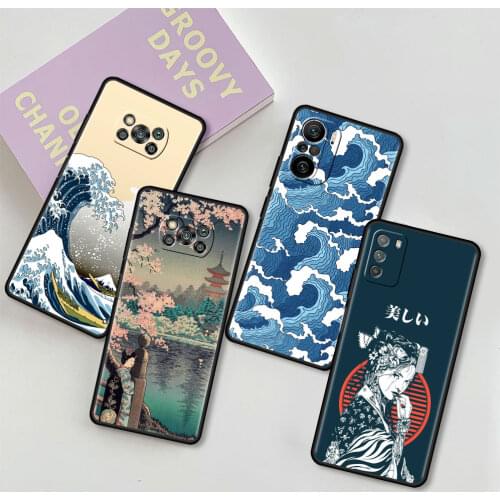 For Xiaomi Mi Poco X3 NFC M3 Pro F3 GT K40 10T Note 10 F1 X2 F2 Soft Silicone Phone Case Luxury Cover Japanese Style Art Japan