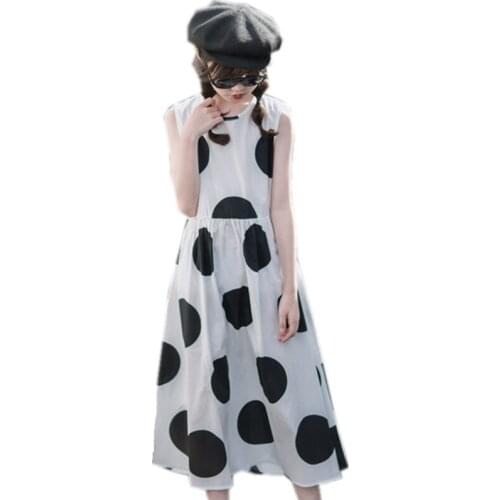 4 to 16 years kids kids & teenager girls summer polka dot print cotton casual midi dress child girl sleeveless vest flare dress