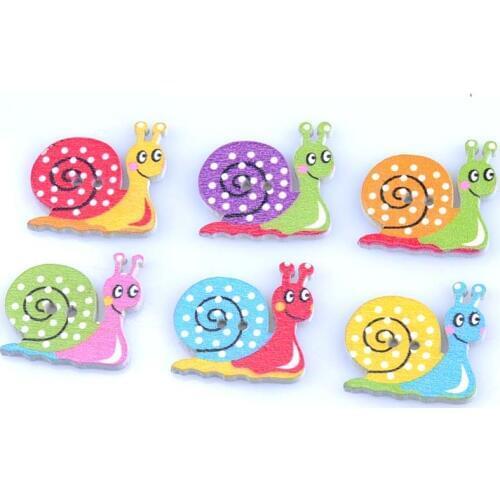50pcs mixed Colorful Snail Painted Wooden Buttons Fit Sewing and Scrapbooking 23x22mm Sewing Buttons For Craft DIY MT0987