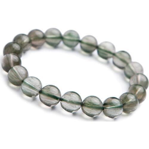 2018 Newly Genuine Natural Green Rutilated Quartz Fashion Women Charm Stretch Round Natural Crystal Bead Trendy Stone Bracelet