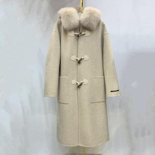 New Luxury fox Fur Overcoat Long Winter Women Double Sides Wool Coat FL188662