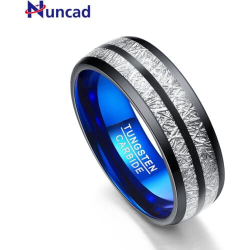 Nuncad 8MM electroplating black tungsten carbide ring blue Dome double groove inlaid iridium tungsten ring T086R for mens gift