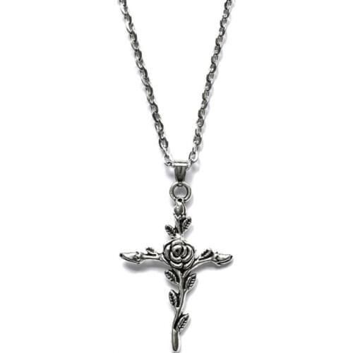 Rose Cross Charm Necklace Gothic Victorian Silver Color Pendant Alternative Handmade Gothic Jewelry Romantic 2021 Fashion New