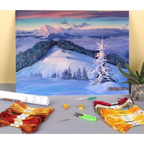 Landscape Cold Day Printed 11CT Cross Stitch DIY Embroidery Patterns DMC Threads Needlework Painting Handicraft Jewelry