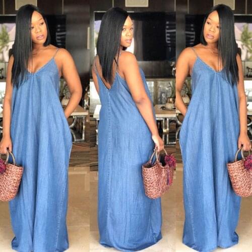 Hot Oversized Denim Dress Summer Women Casual Backless Dresses Ladies Sexy Deep V-Neck Strapless Baggy Denim Jeans Dress XXXL