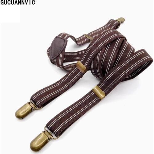 Retro Brown braces stripes elastic adjustable suspenders women men braces wide 2.0CM decorative pants