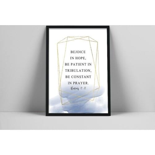 Romans 12:12 ESV Bible verse Wall Art, Blue Christian Office Decor, Scripture Print, Printable Art, Rejoice In Hope, Religious