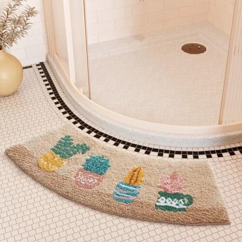 Nordic Fluffy Bathmat Floral Rainbow Rug Home Flocking Mat Bathroom Arc Shape Carpet Bath Room Door Floor Welcome Doormat Decor