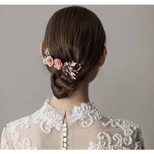 Romantic Sweetheart Bridal Headdress Rhinestone Pearl Cloth Flower Hair Comb for Wedding Perform Studio Travel Photo O392
