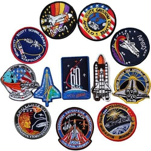 T-N Embroidery Hook&Loop Velcro Patches Seal Space Agency Cloth Sticker Apollo Plan Aerospace Spaceman Universe Series Badges