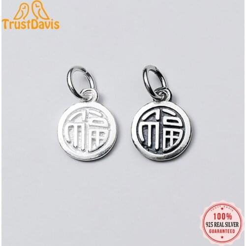 Trustdavis Real 925 Sterling Silver Fashion Sweet Round Coin Charm Pendant Handmade DIY Accessories Fine Jewelry Wholesale DZ242