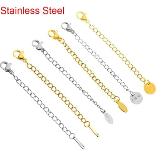 5pcs Stainless Steel Extended Extension Extender Tail Chain With Lobster Clasps For Bracelet Necklace DIY Jewelry Accessories