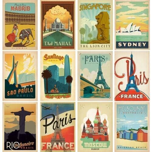 PARIS/ROME/SPAIN/SYDNEY /RUSSIA VINTAGE TRAVEL Signs Popular Countries City Diamond Painting Wall Posters Art Painting Decor