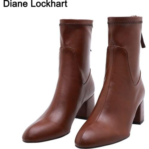 Bottine Femme Womens Boots Faux Leather Ankle Boots Round Toe Winter Women Booties Ladies Party Western Femmes Bottes Big Size