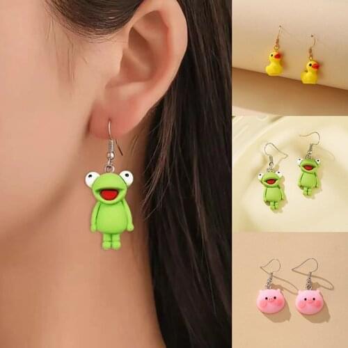 Personality Green Frog Pendant Earrings for Women Accessories Korean Simple Resin Cute Creative Charm Cartoon Drop Earring