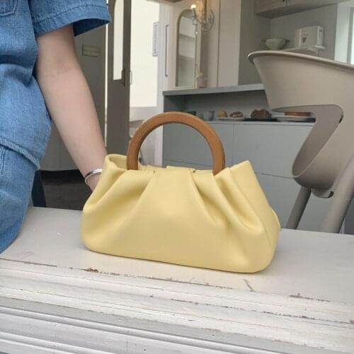 Women Bags Handbags Cute Pleated Cloud Bag Bolsa Wood Totes Shoulder Bag High Quality PU Leather Crossbody Messenger Purses
