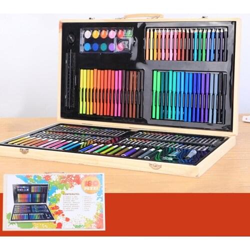 180 Piece Sets Wooden Boxed Brushes Children Painting Art Suit Stationery Holiday Gifts Graffiti Watercolor Pen School Supplies