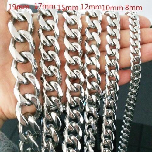 8/10/12/15/17/19mm Width 316L Stainless Steel Fashion New Silver Color Curb Cuban Link Chain Men Necklace Jewelry 8"-40"