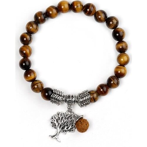 Tiger Eye Black Blue Green Stone Strand Bracelet for Women Aromatherapy Essential Oil Diffuser Bead Bracelets Charm Tree of Life