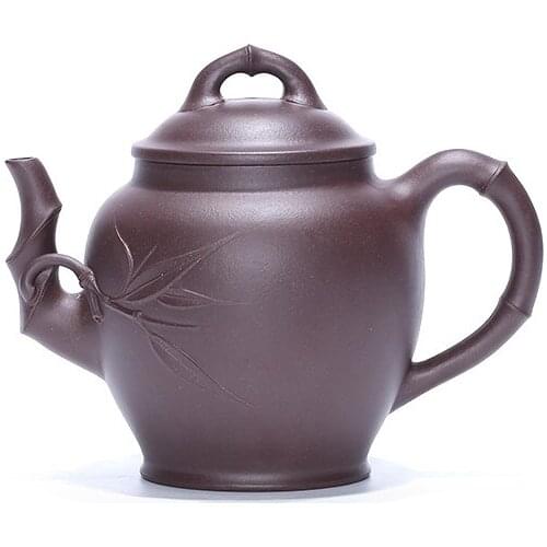 Yixing purple clay teapot master, pure handmade raw ore purple clay first grade bamboo teapot 300ML