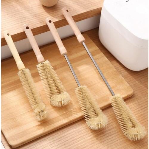 Wooden Handle Reusable Kitchen Accessories Glass Cleaner Kitchen Cleaning Brush Washing Tools Bottle Brush