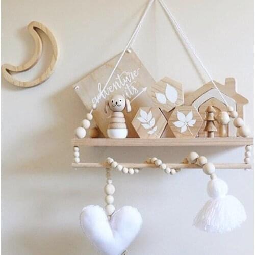 Baby Decoration for Bed Nordic Moon Stars Wooden Beads Strings Toys Kids Bed Room Crib Tent Decor Ornaments Photography Props