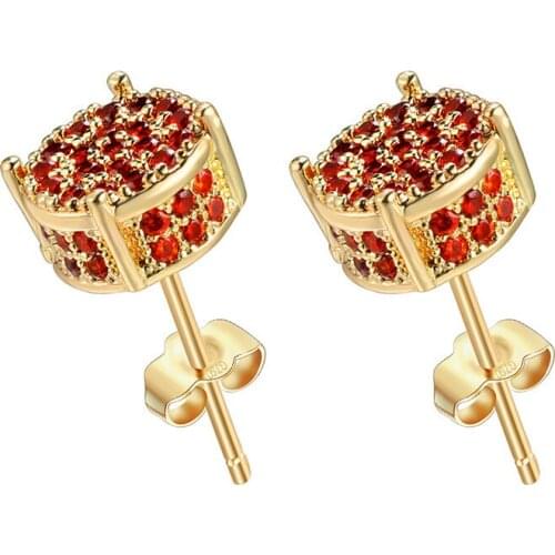 Elegant Red Zircon Small Stone Stud Earrings Luxury Crystal Round Earrings Vintage Gold Silver Color Wedding Earrings For Women