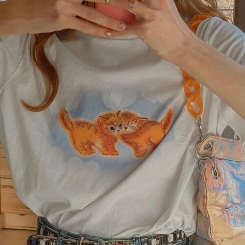 Retro lime green cute kitten round neck short-sleeved t-shirt female summer top harajuku y2k crop top kawaii casual top T-shirt