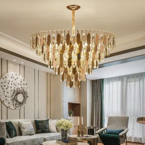 Living Room Modern E14 Led Pendant Lights Luxury Gold Metal Chain Pendant Lamp K9 Crystal Hanging Lamp Deco Indoor Lighting Lamp