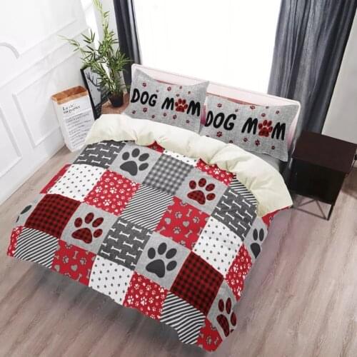 Bedding Set Queen Size Duvet Cover Dog Paw Cartoon Prints Comforter Cover Set Housse De Couette Bedclothes 3Pcs Bedding Set