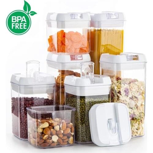 7Pcs Airtight Refrigerator Food Container Storage box Kitchen Jar with Lids Plastic Transparent Cans Multigrain Bulk Containers