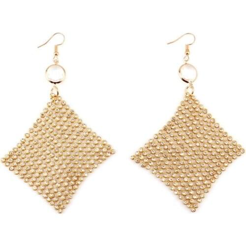 Square Net Shape Glass Crystal Rhinestone Drop Earrings for Women Design Florate Brand Metal Pendant Dangle Statement Earrings