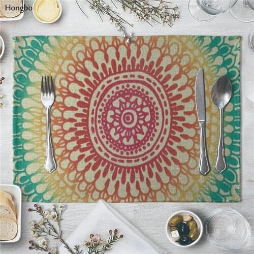 Retro Linen Dining Table Mat Bohemia Datura Flowers Bowl Coasters Coffee Tea Mats TableMat Table Cloth Tableware