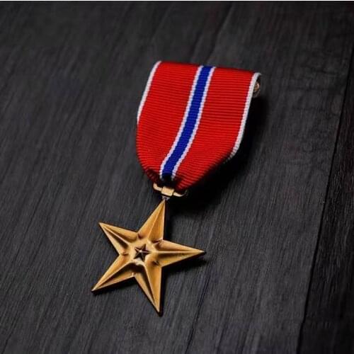 US Army Award Medal Bronze Star Medals Five-pointed Star Honours Ribbon Military Commemorate Badge Pin