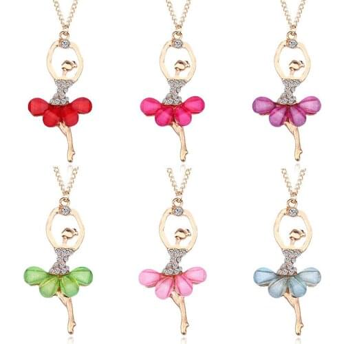 Cute Girls Crystal Ballet Girl Choker Necklace Women Fashion Gold Color Dancing Girl Pendant Necklace Female Jewelry Party Gift
