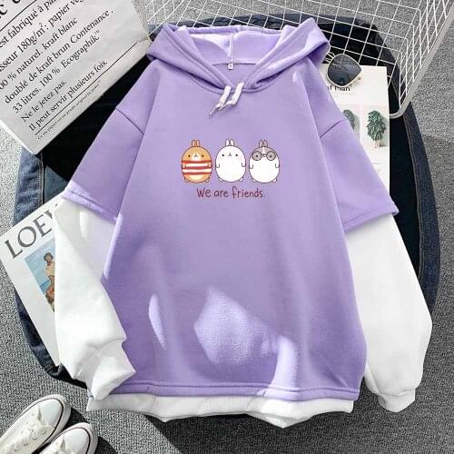 We Are Friends Bear Print Cute Hoodies Harajuku Fashion Clothes Kawaii Oversized Hoodie Casual Streetwear Warm Long Sleeve Top