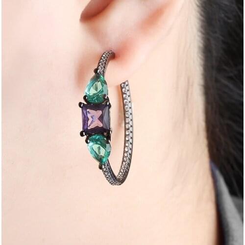 Fashion Women Party Copper Colorful Big Cubic Zirconia Micropavé Earrings Gift Womens Fashion Jewe