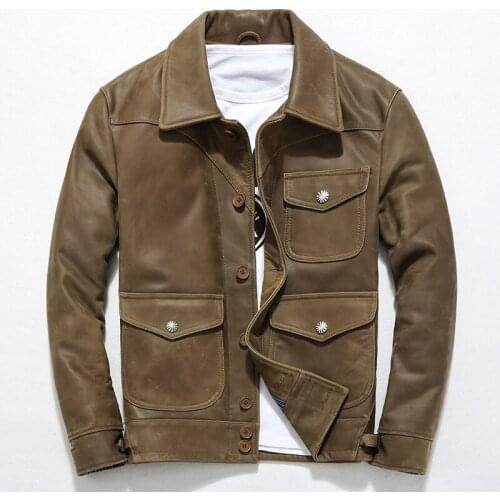100% Real Leather Coat Men Autumn Winter Streetwear Genuine Leather Jacket Vintage Moto Biker Mens Leather Jackets 1935