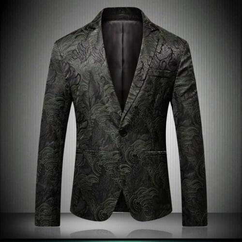 Blazer Men Floral Print Slim Fit 2020 Autumn Winter New Business Casual Stylish Blazers For Mens Jacquard Suit Jacket 6603