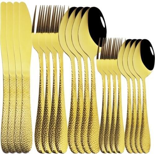 20Pcs Gold Cutlery Set Stainless Steel Tableware Dinnerware Set Dinner Gold Spoon and Fork Set Kitchen Tableware Silverware Sets